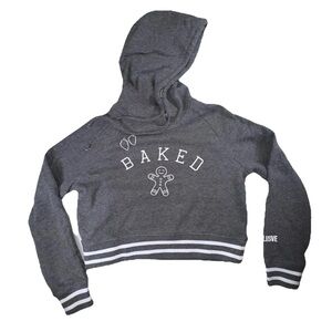 BAKED Cropped Hoodie Women’s Small Gray Graphic Hoodie Holiday Party Casual